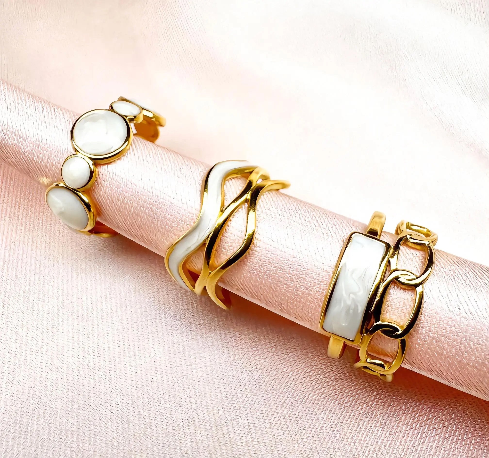 Ivory Marbelle Trio White Marble Rings